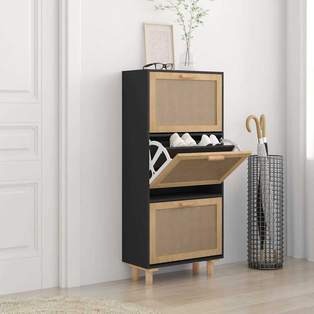 Schuhschrank 52X25X115 Cm Holzwerkstoff & Rattan Natur