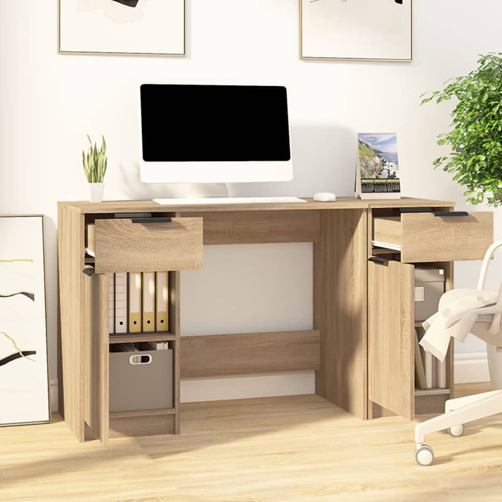Schreibtisch mit Beistellschrank Schwarz Holzwerkstoff