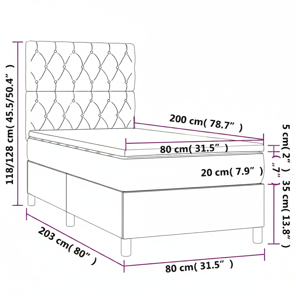 Boxspringbett mit hoher Rückenlehne, inkl. Matratze 80x200 cm