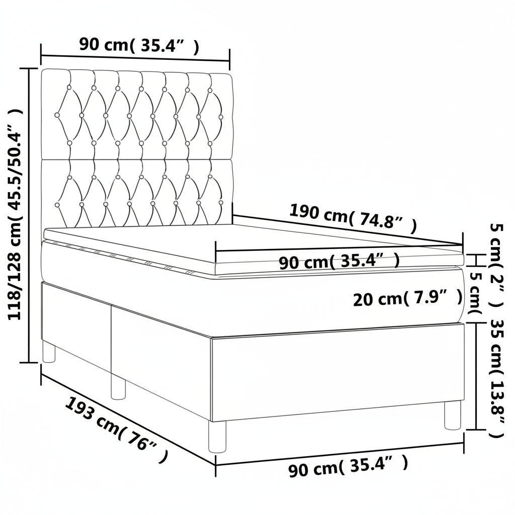 Boxspringbett mit hoher Rückenlehne, inkl. Matratze 90x190 cm