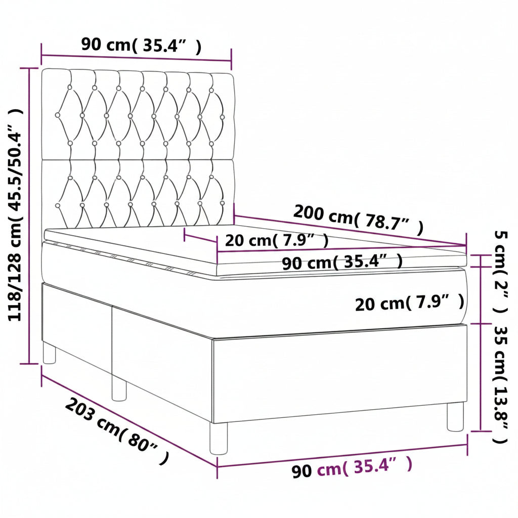 Boxspringbett mit hoher Rückenlehne, inkl. Matratze 90x200 cm