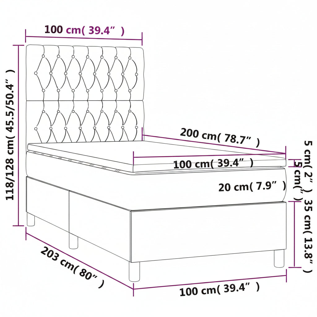 Boxspringbett mit hoher Rückenlehne, inkl. Matratze 100x200 cm