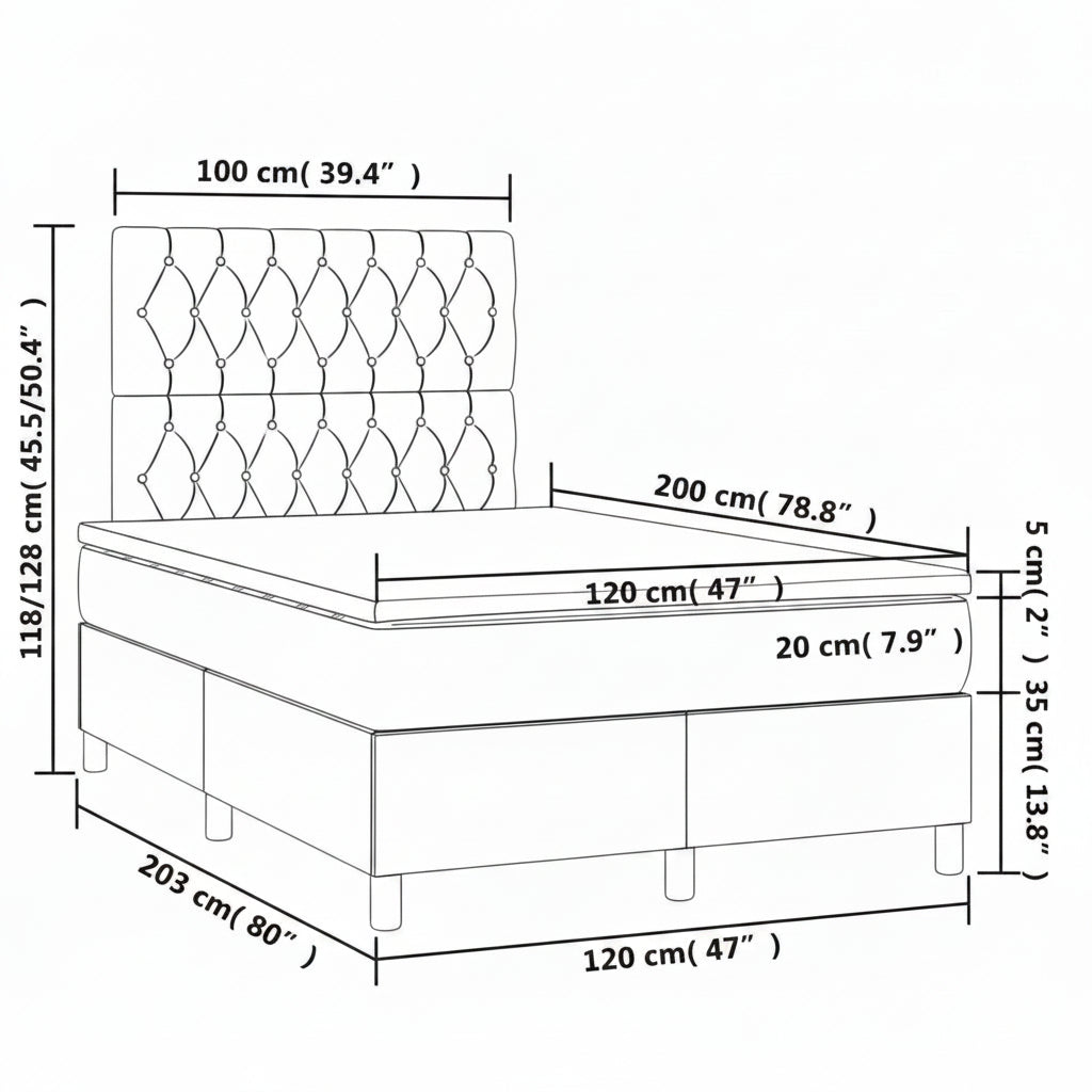 Boxspringbett mit hoher Rückenlehne, inkl. Matratze 120x200 cm