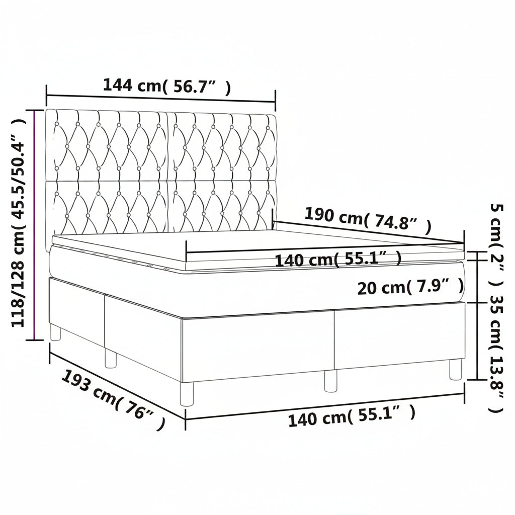 Boxspringbett mit hoher Rückenlehne, inkl. Matratze 140x190 cm