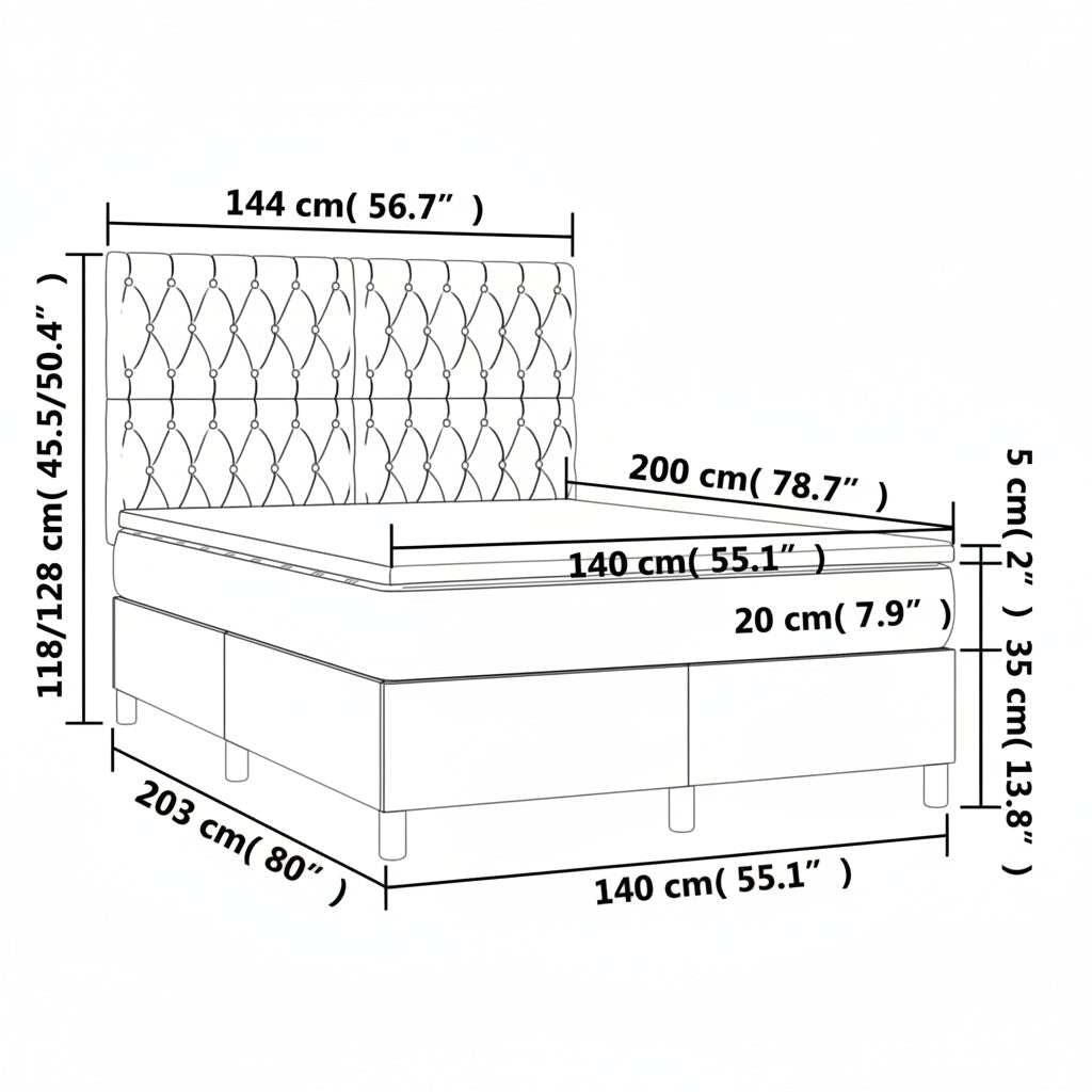 Boxspringbett mit hoher Rückenlehne, inkl. Matratze 140x200 cm