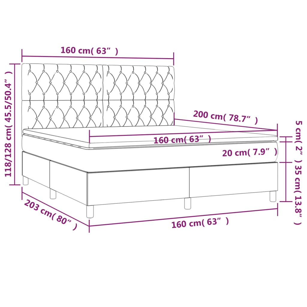 Boxspringbett mit hoher Rückenlehne, inkl. Matratze 160x200 cm