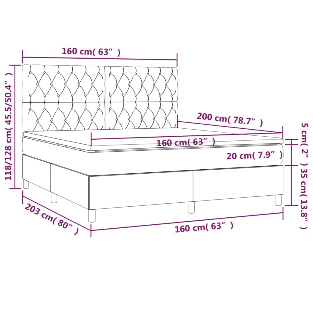 Boxspringbett mit hoher Rückenlehne, inkl. Matratze 160x200 cm