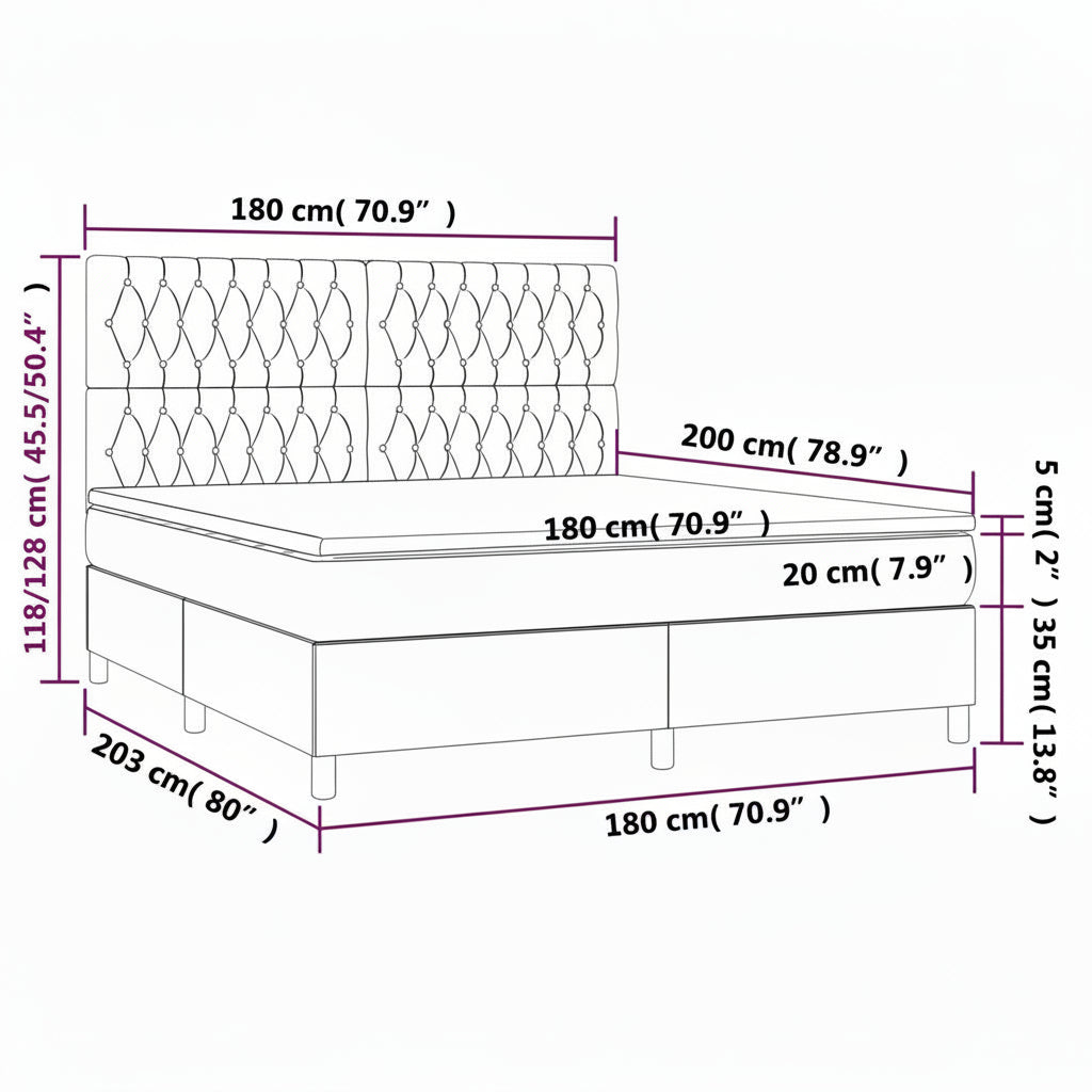 Boxspringbett mit hoher Rückenlehne, inkl. Matratze 180x200 cm