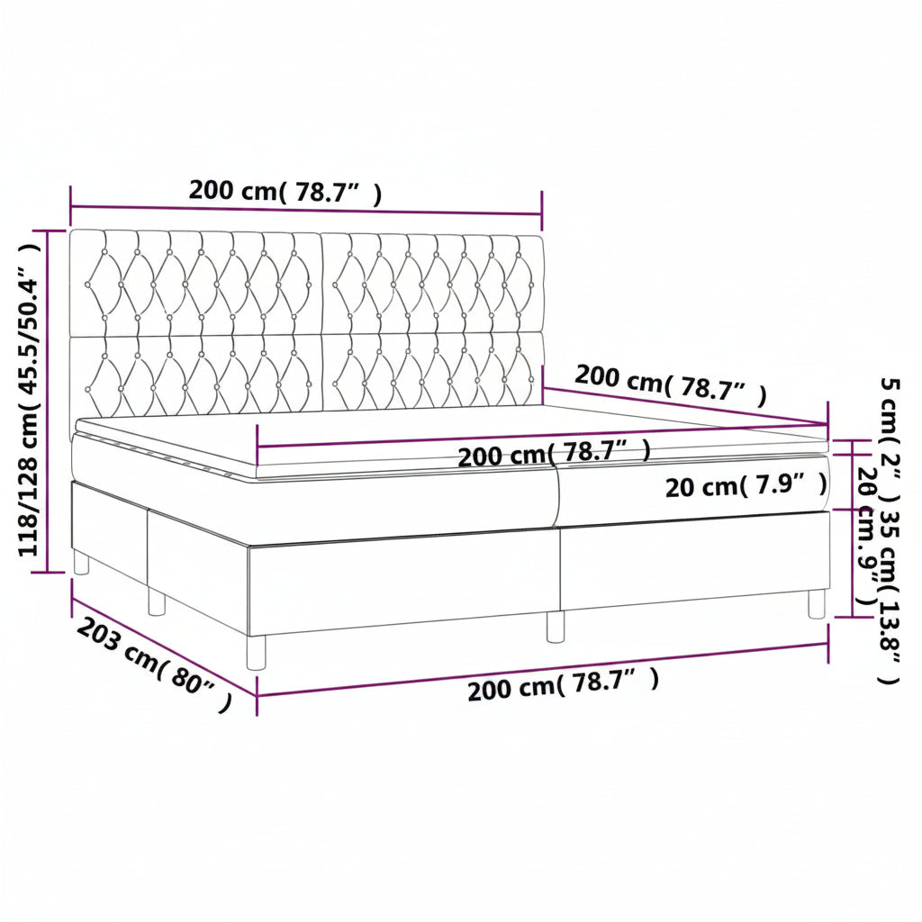 Boxspringbett mit hoher Rückenlehne, inkl. Matratze 200x200 cm