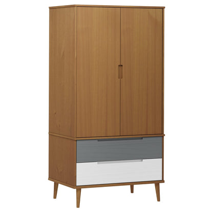 Kleiderschrank MOLDE Grau 90x55x175 cm Massivholz Kiefer