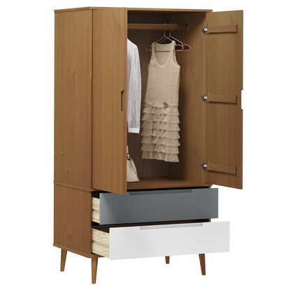 Kleiderschrank MOLDE Grau 90x55x175 cm Massivholz Kiefer
