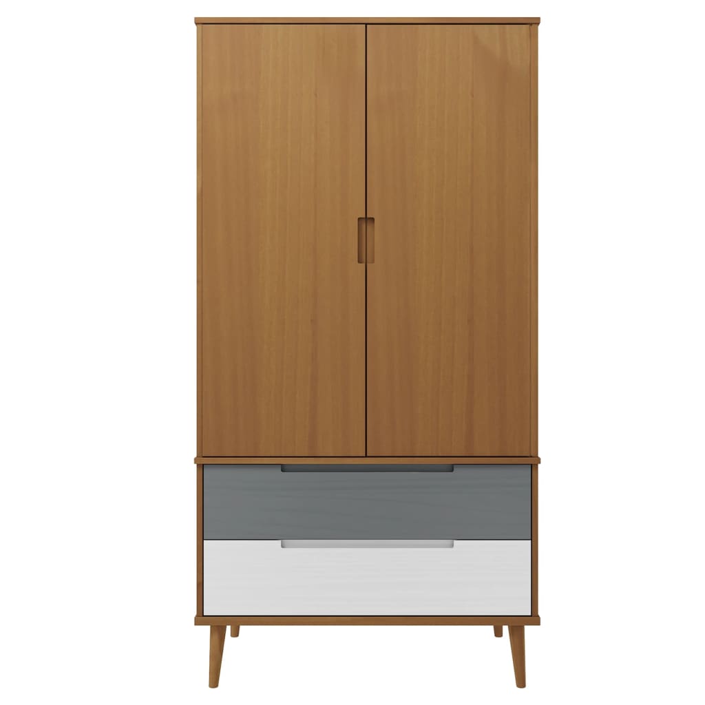 Kleiderschrank MOLDE Grau 90x55x175 cm Massivholz Kiefer