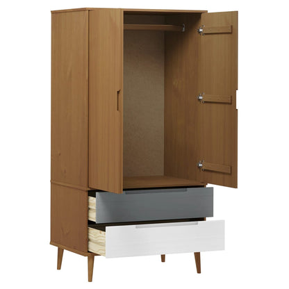 Kleiderschrank MOLDE Grau 90x55x175 cm Massivholz Kiefer