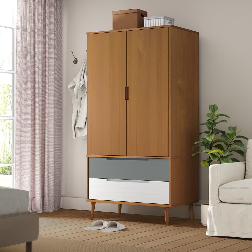 Kleiderschrank MOLDE Grau 90x55x175 cm Massivholz Kiefer
