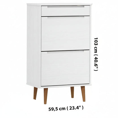 Schuhschrank MOLDE Weiß 59,5x35x103 cm Massivholz Kiefer