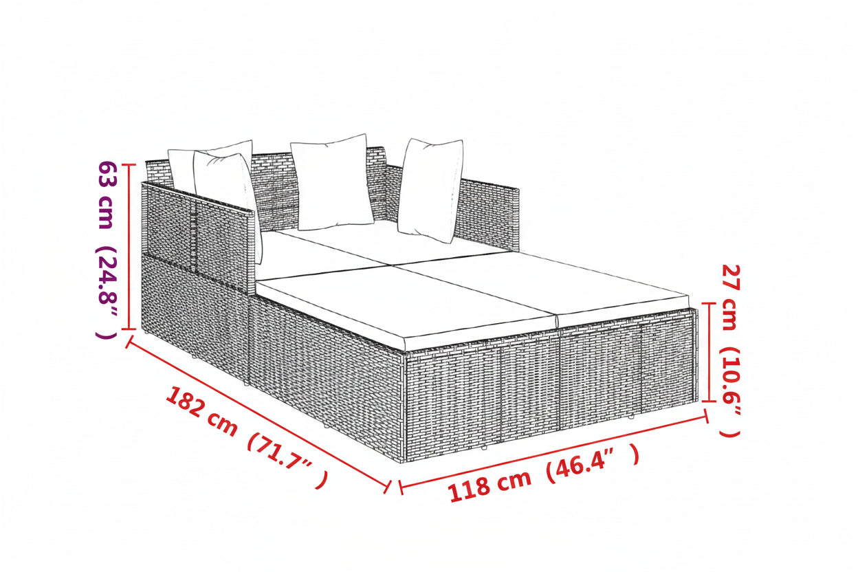Sonnenliege Mit Kissen 182X118X63 Cm Poly Rattan