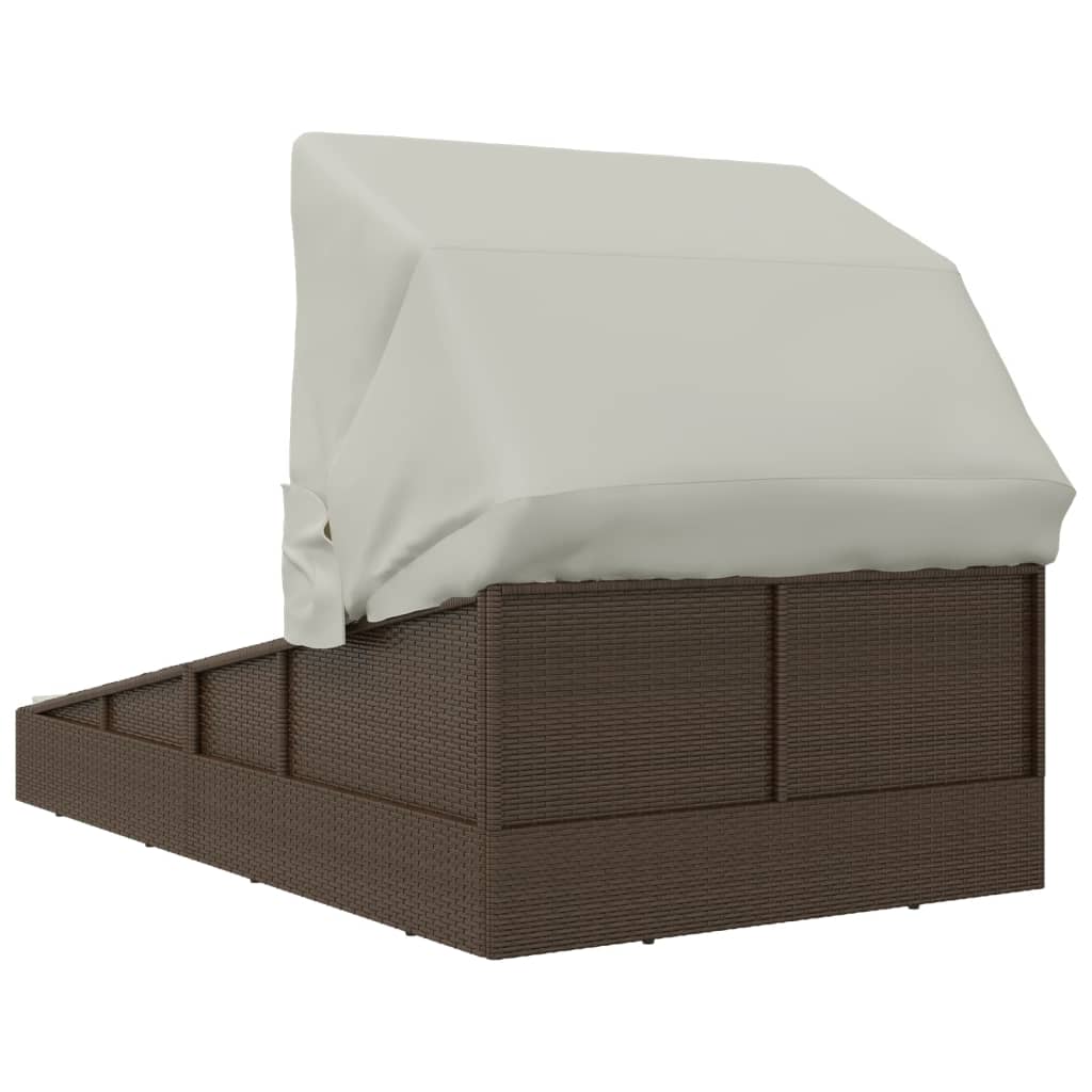Sonnenliege Mit Faltdach 200X114X128 Cm Poly Rattan