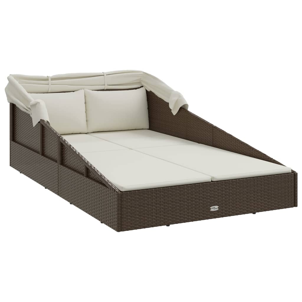 Sonnenliege Mit Faltdach 200X114X128 Cm Poly Rattan