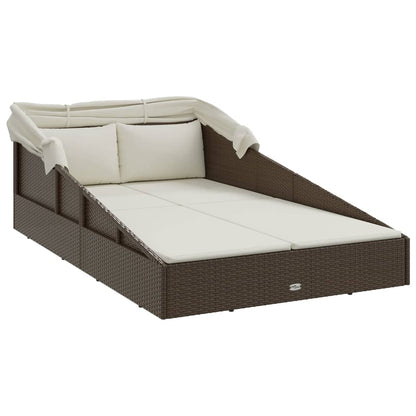 Sonnenliege Mit Faltdach 200X114X128 Cm Poly Rattan