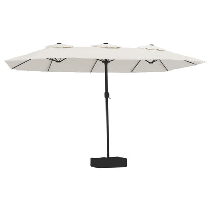 Doppel-Sonnenschirm mit LED-Leuchten Sandweiß 449x265 cm