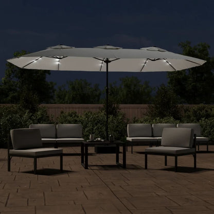 Doppel-Sonnenschirm mit LED-Leuchten Sandweiß 449x265 cm