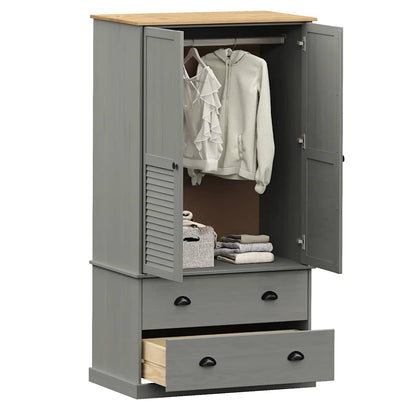 Kleiderschrank VIGO Grau 90x55x170 cm Massivholz Kiefer