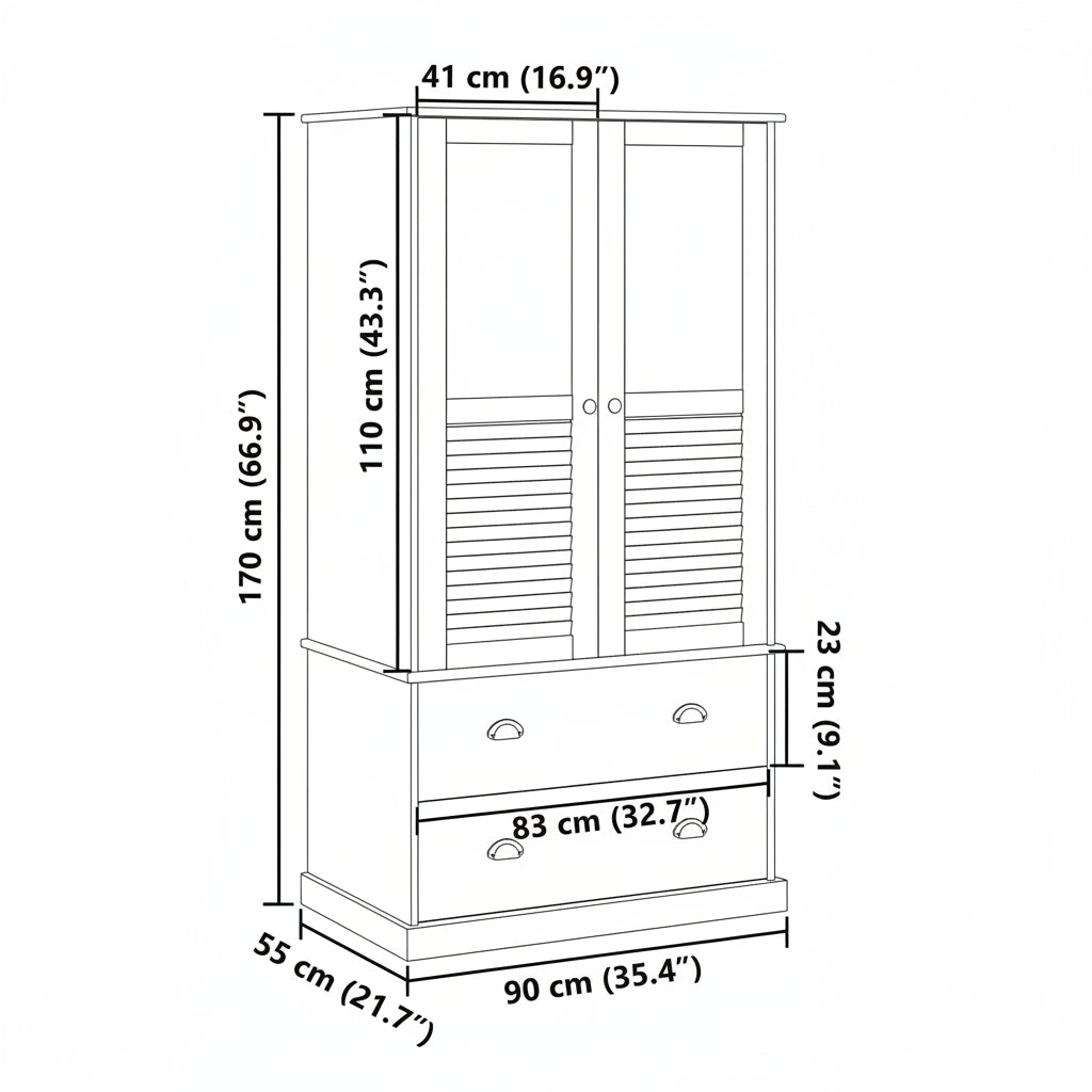 Kleiderschrank VIGO Grau 90x55x170 cm Massivholz Kiefer