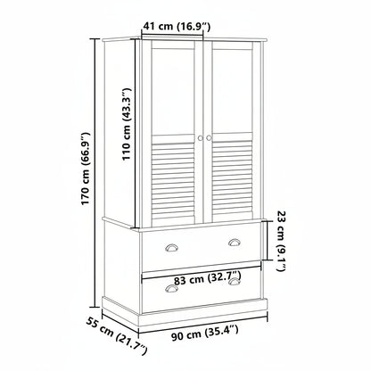 Kleiderschrank VIGO Grau 90x55x170 cm Massivholz Kiefer