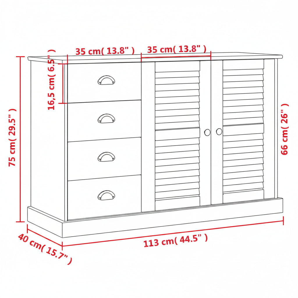 Sideboard Mit Schubladen Vigo 113X40X75 Cm Massivholz Kiefer