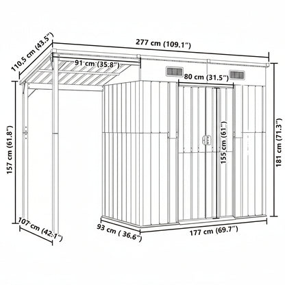 Gartenhaus mit Schleppdach Anthrazit 277x110,5x181 cm Stahl