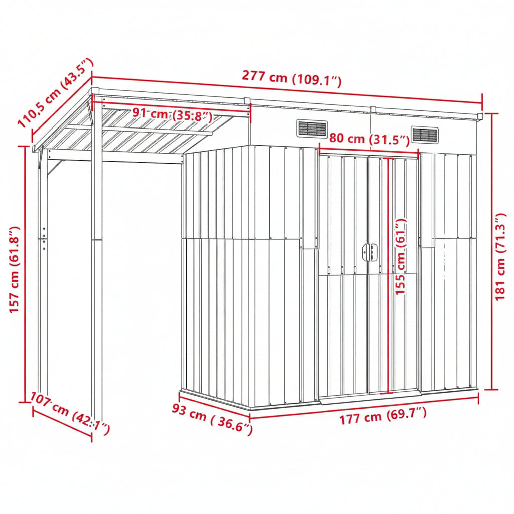 Gartenhaus Mit Schleppdach 277X107X181 Cm Stahl