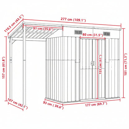 Gartenhaus Mit Schleppdach 277X107X181 Cm Stahl