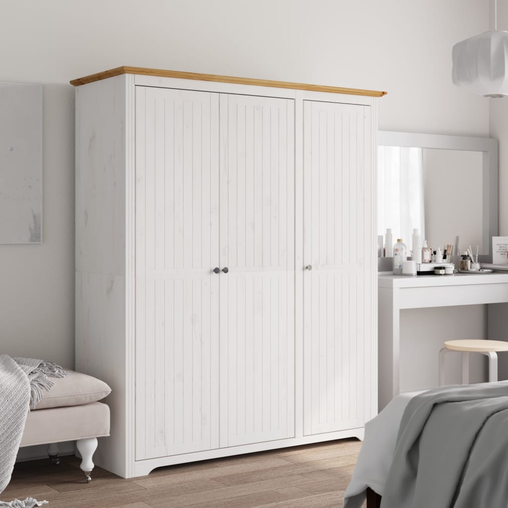 Kleiderschrank BODO Grau 146x53,5x173 cm Massivholz Kiefer