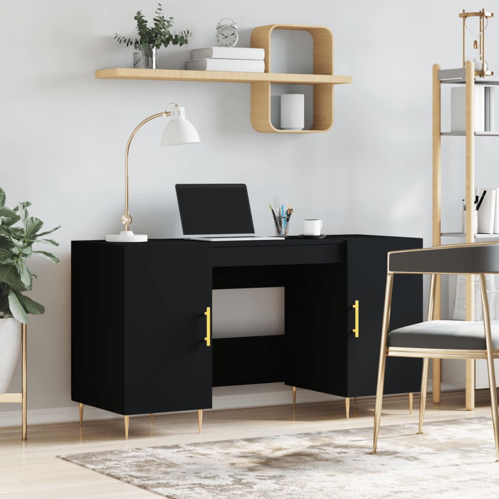 Schreibtisch mit Regal Schwarz Eichen-Optik 140 x 50 x 75 cm
