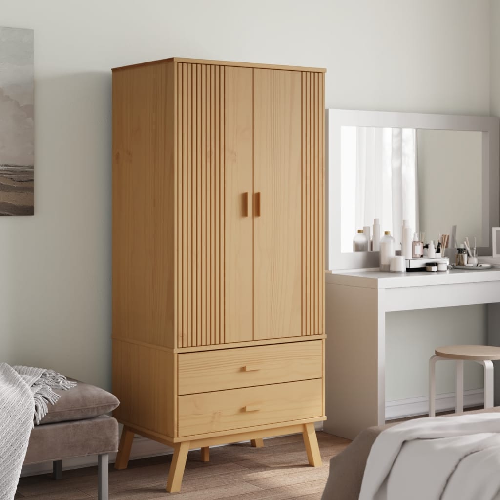 Kleiderschrank OLDEN Weiß Braun 76,5x53x172cm Massivholz Kiefer