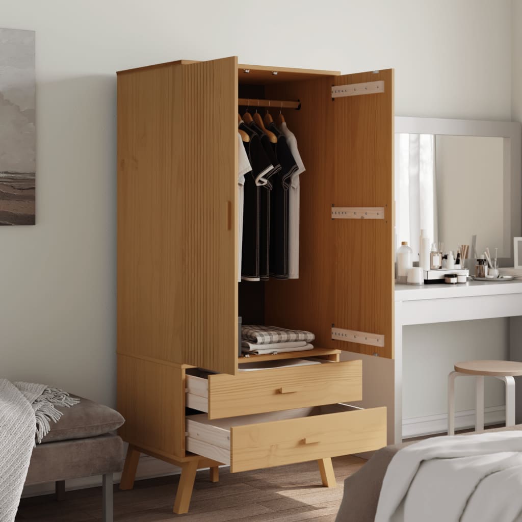 Kleiderschrank OLDEN Weiß Braun 76,5x53x172cm Massivholz Kiefer