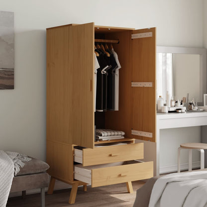 Kleiderschrank OLDEN Weiß Braun 76,5x53x172cm Massivholz Kiefer