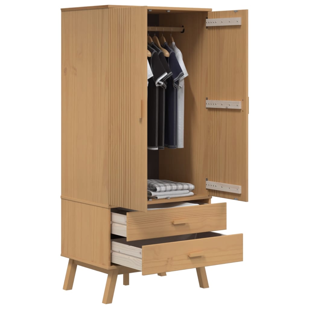 Kleiderschrank OLDEN Weiß Braun 76,5x53x172cm Massivholz Kiefer