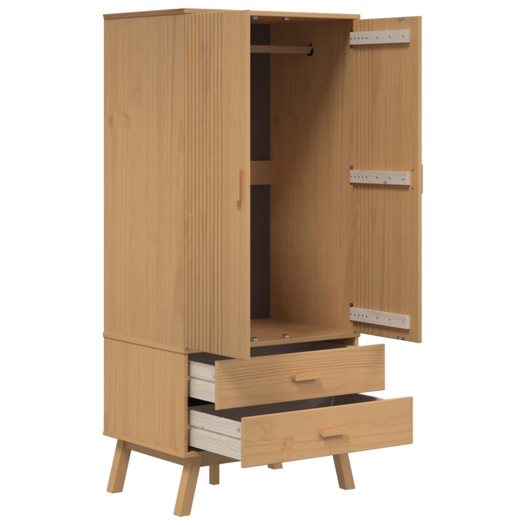 Kleiderschrank OLDEN Weiß Braun 76,5x53x172cm Massivholz Kiefer