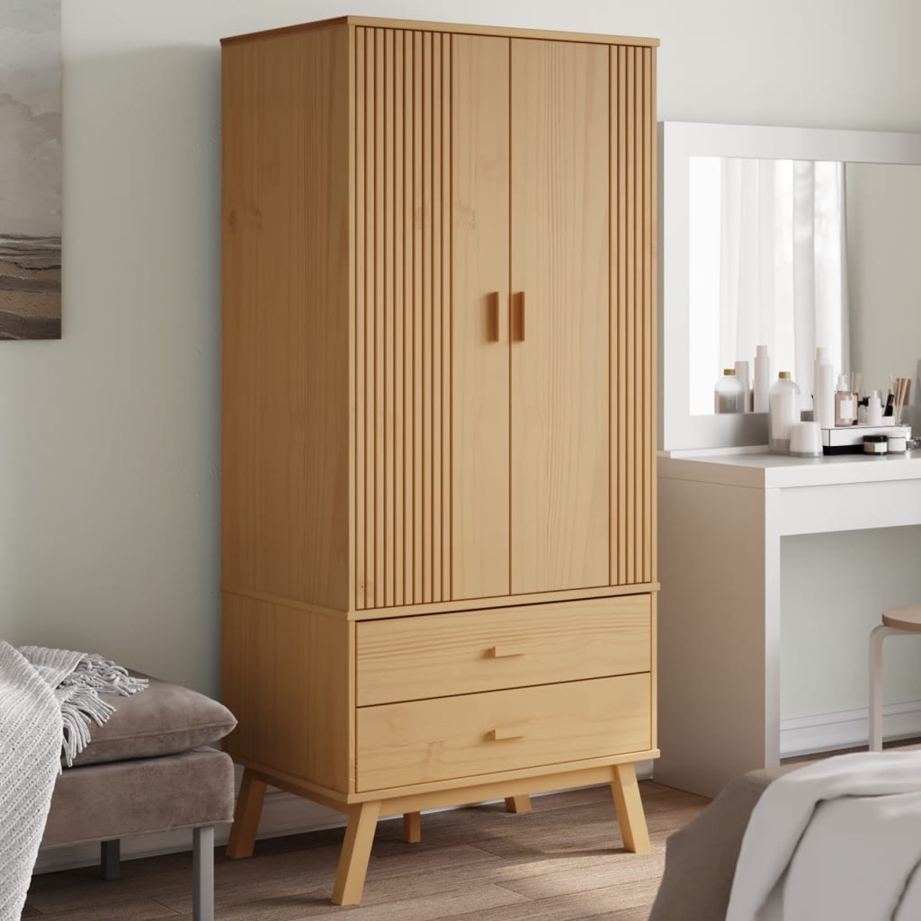 Kleiderschrank OLDEN Weiß Braun 76,5x53x172cm Massivholz Kiefer