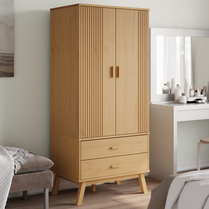 Kleiderschrank OLDEN Weiß Braun 76,5x53x172cm Massivholz Kiefer