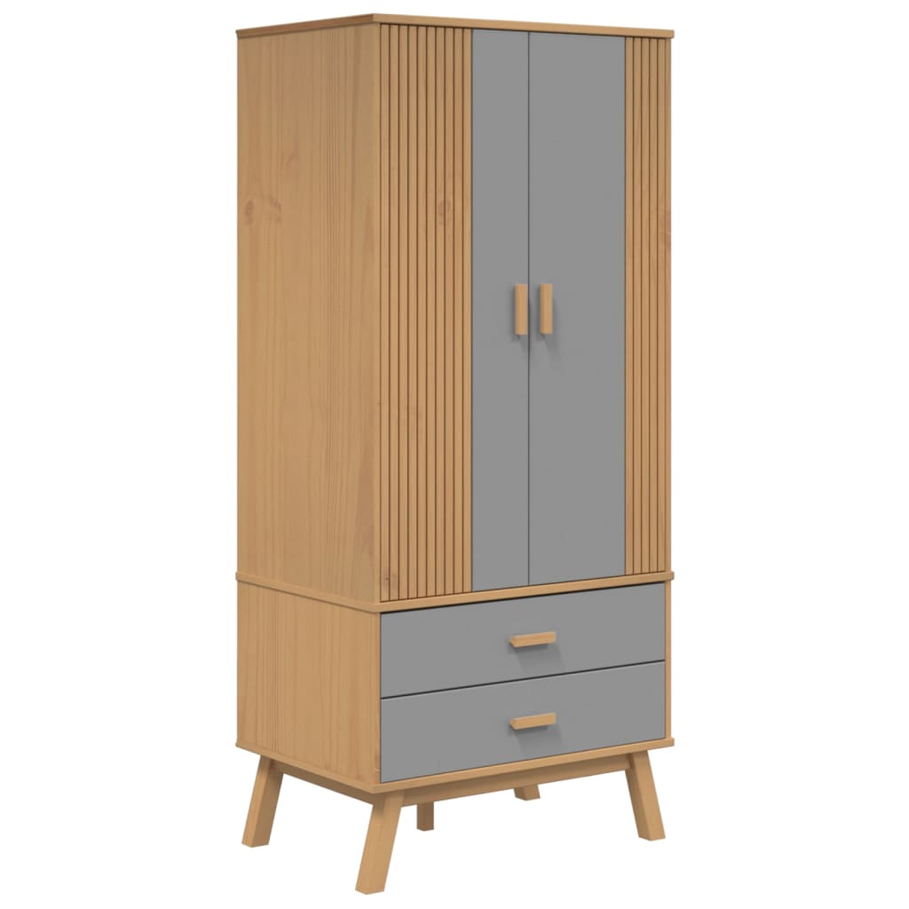 Kleiderschrank OLDEN Weiß Braun 76,5x53x172cm Massivholz Kiefer