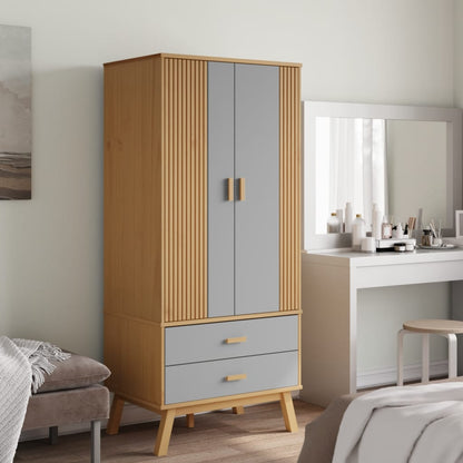 Kleiderschrank OLDEN Weiß Braun 76,5x53x172cm Massivholz Kiefer