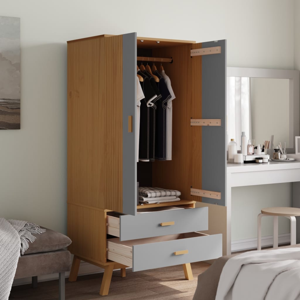 Kleiderschrank OLDEN Weiß Braun 76,5x53x172cm Massivholz Kiefer