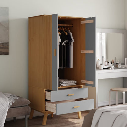 Kleiderschrank OLDEN Weiß Braun 76,5x53x172cm Massivholz Kiefer