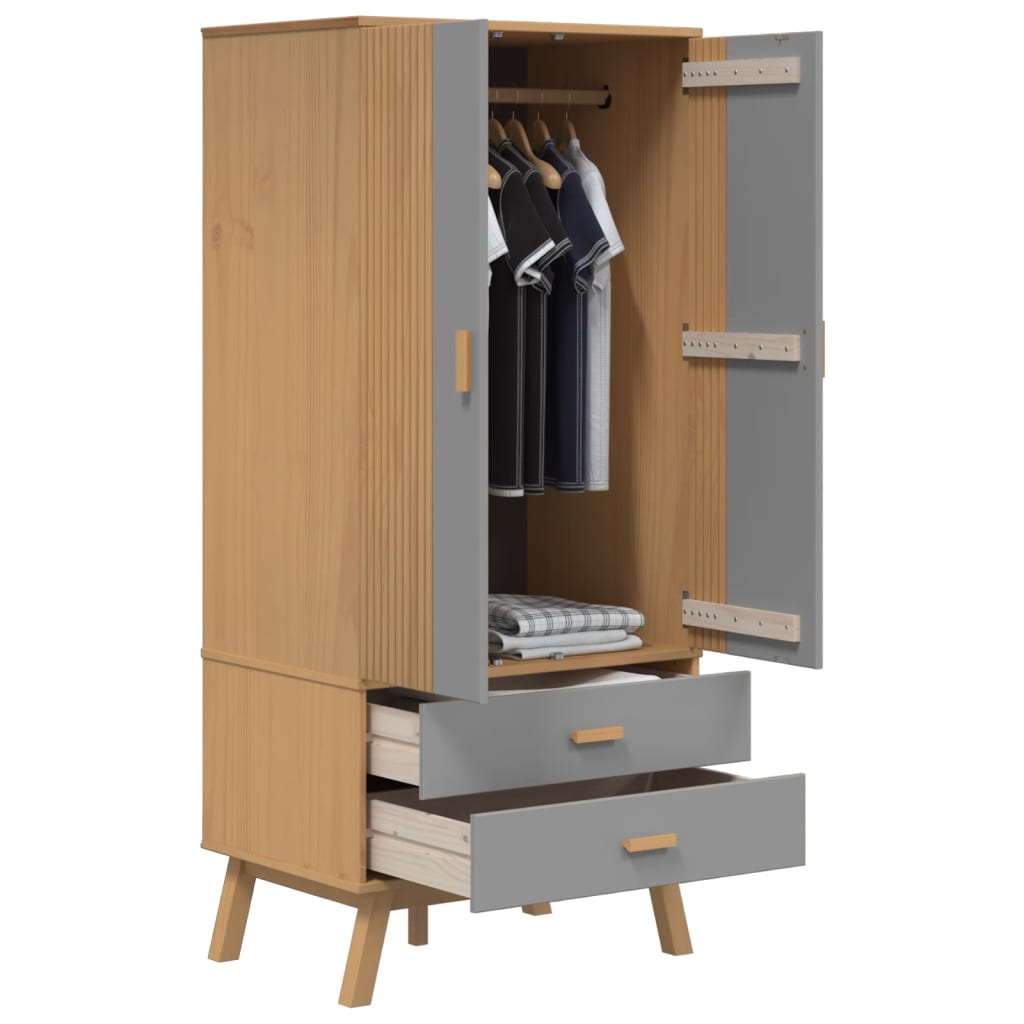 Kleiderschrank OLDEN Weiß Braun 76,5x53x172cm Massivholz Kiefer