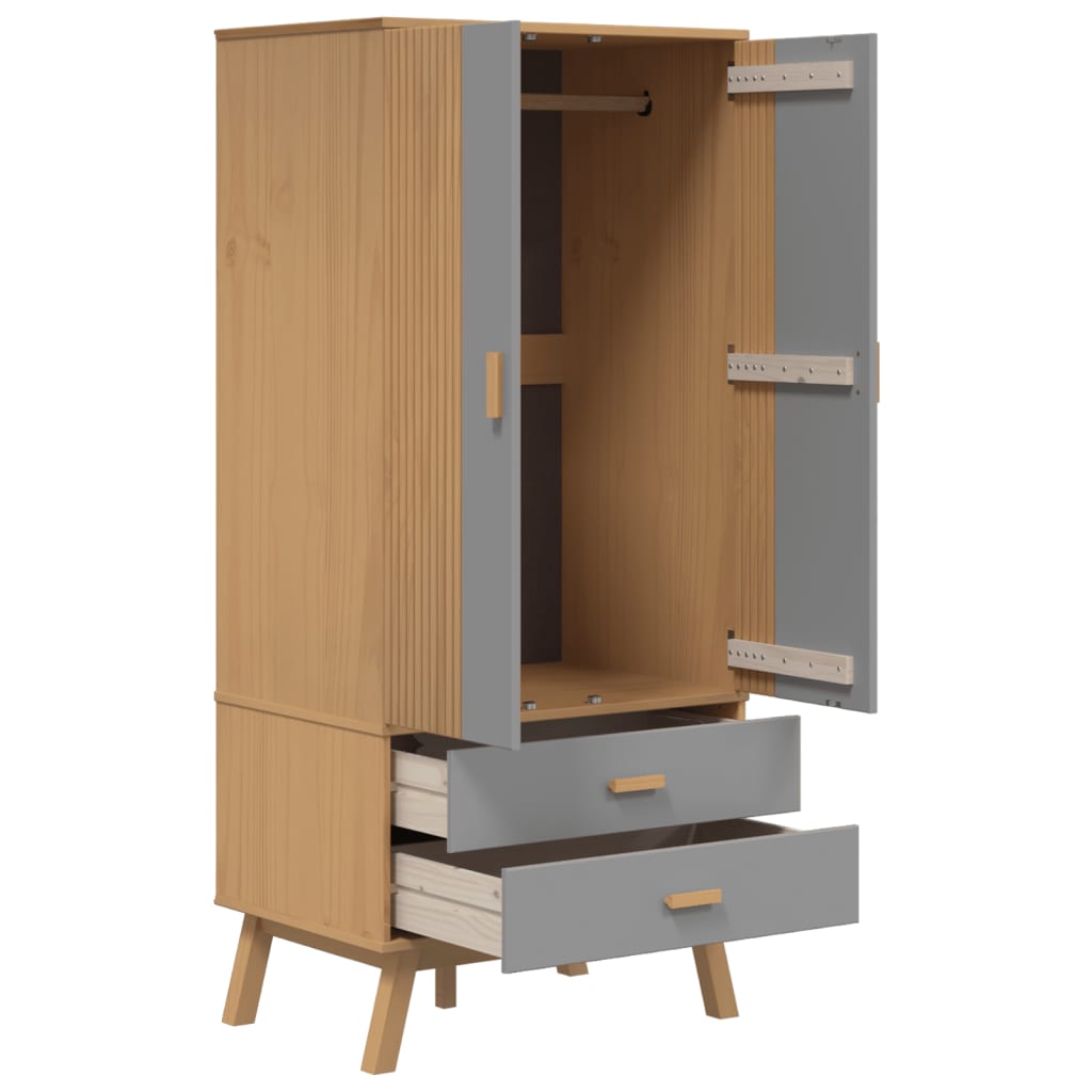 Kleiderschrank OLDEN Weiß Braun 76,5x53x172cm Massivholz Kiefer