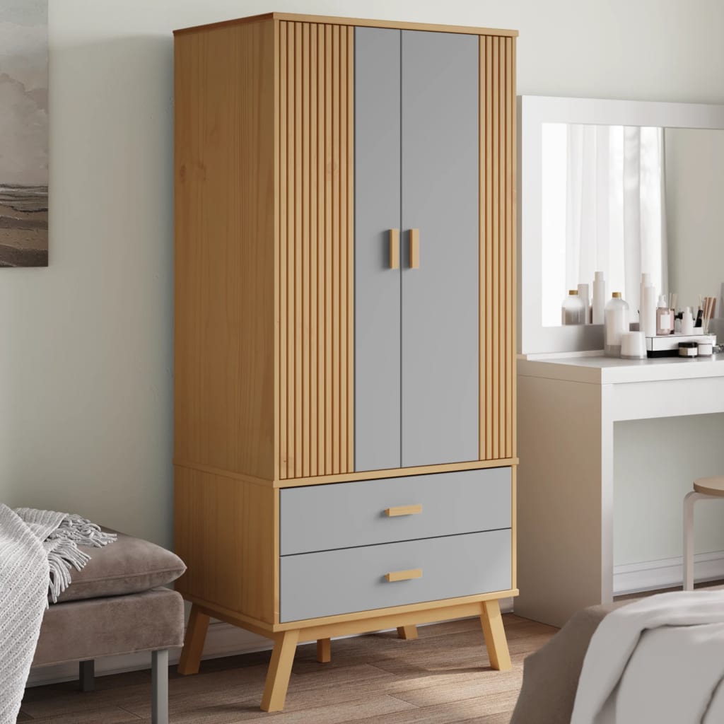 Kleiderschrank OLDEN Weiß Braun 76,5x53x172cm Massivholz Kiefer