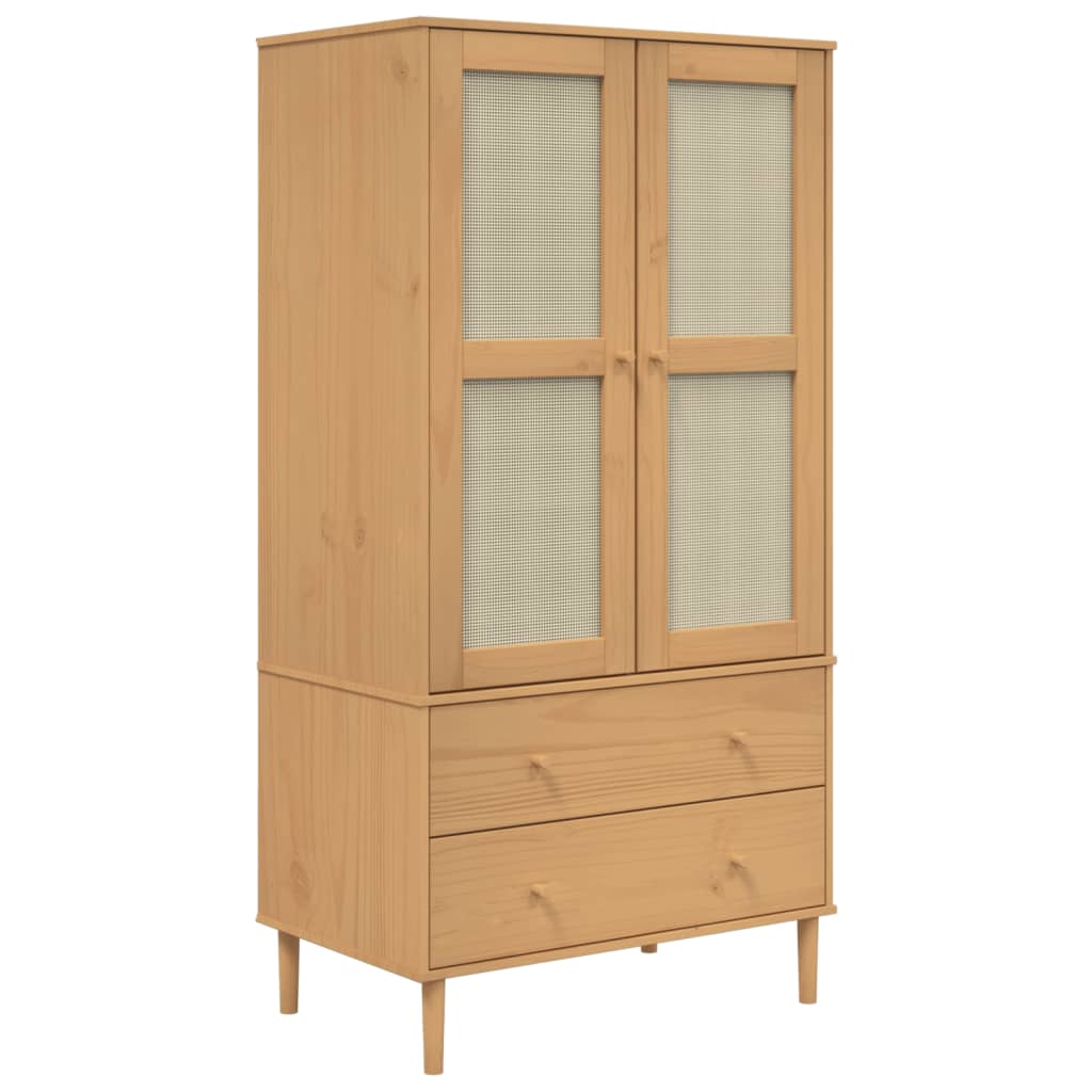 Kleiderschrank SENJA Rattan-Optik Schwarz 90x55x175 cm