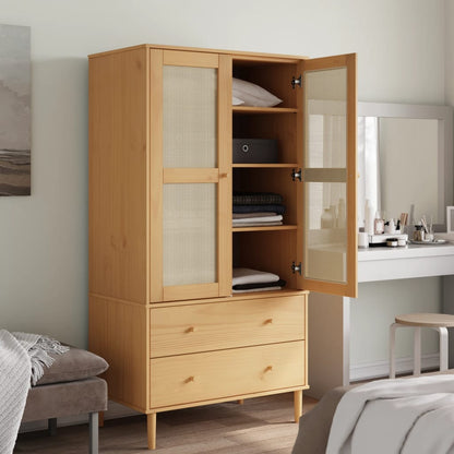 Kleiderschrank SENJA Rattan-Optik Schwarz 90x55x175 cm